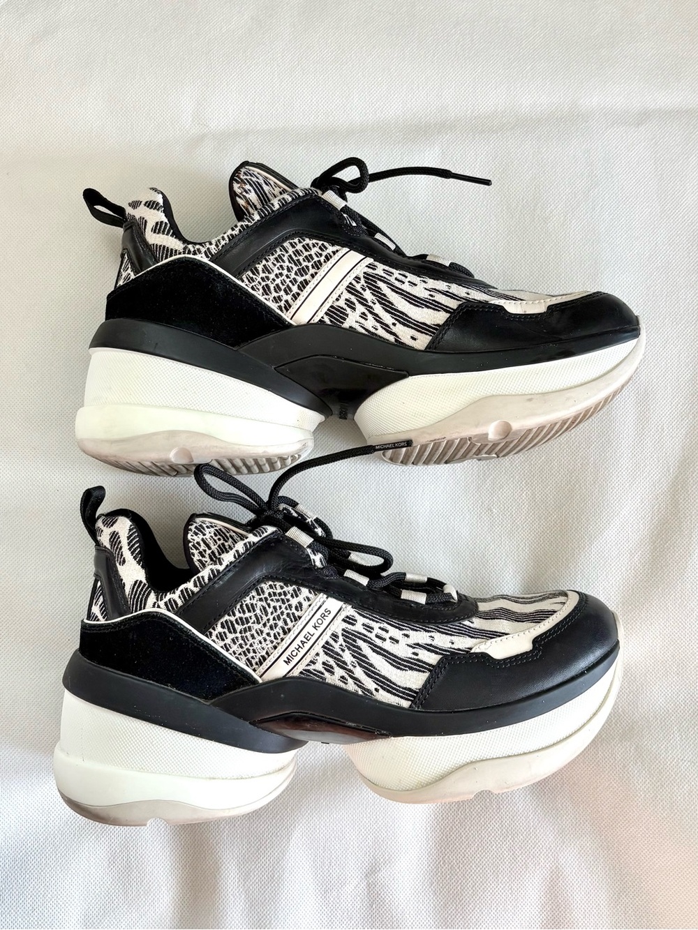 Michael Kors Olympia Leather & Animal Print Jacquard Trainers size 9.5 - Picture 4 of 8